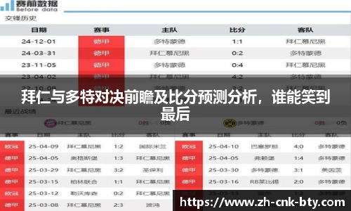 拜仁与多特对决前瞻及比分预测分析,谁能笑到最后